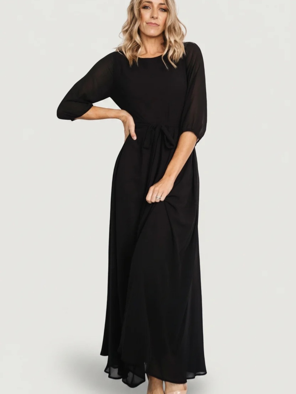 BALTIC BØRN Classic Black Maxi Dress with Tie Waist